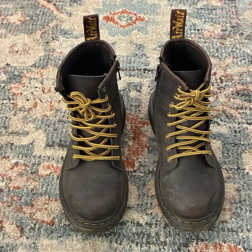 Dr. Martens Boots Kids 2 Brown Leather Lace Up Side Zip Combat 1460J